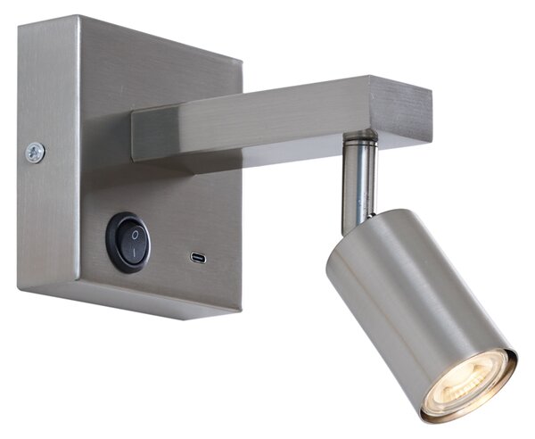 Moderní ocelová nástěnná lampa s USB-C, naklápěcí - Rex