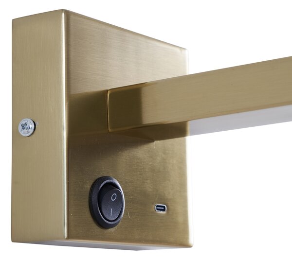 Moderní nástěnná lampa zlatá s USB-C naklápěcí - Rex