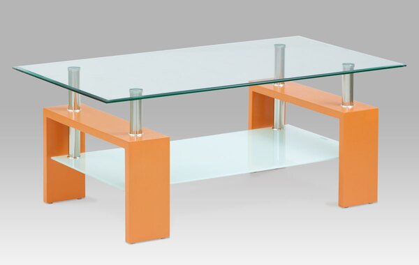 Autronic - Konferenční stolek 110x60x45 cm, oranžová / čiré sklo 8 mm - AF-2024 ORA