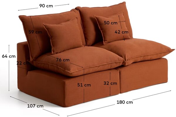 Kave Home Terakotová pohovka Anarela 180 cm s odnímatelným potahem