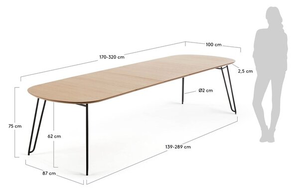 Rozkládací jídelní stůl v dekoru dubu v přírodní barvě 100x170 cm Novac – Kave Home