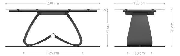 DELIFE Jídelní stůl Edge Boot 200x100 keramika Calacatta Luxe bílá-zlatá-šedá W-podnož kov efektová úprava titan