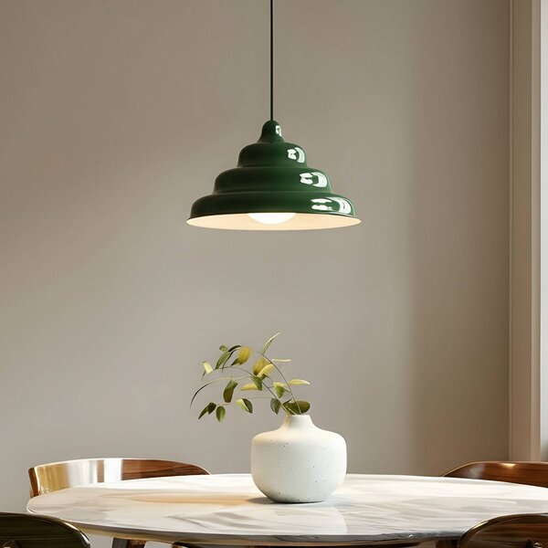 ALDEX Závěsné světlo Fala, zelené, Ø 23 cm, sklo, stmívatelný, Zelená, Obývací pokoj / jídelna, Design