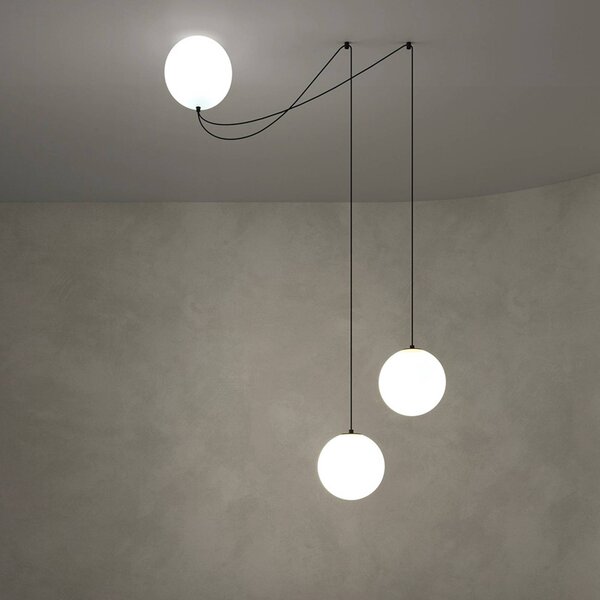 Maytoni LED závěsné světlo Twins, černé, sklo, Ø 20 cm, Bílá / opál, Obývací pokoj / jídelna, Sklo, Moderní