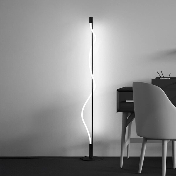 Maytoni LED stojací lampa Tau, černá, hliník, výška 150 cm, Černá, Obývací pokoj / jídelna, Hliník, Moderní