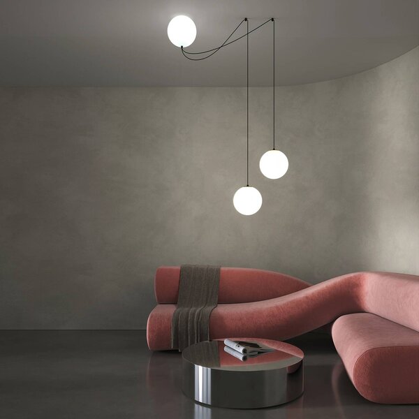Maytoni LED závěsné světlo Twins, černé, sklo, Ø 20 cm, Bílá / opál, Obývací pokoj / jídelna, Sklo, Moderní