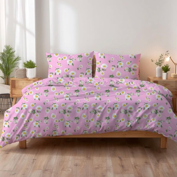 Povlečení krepové Margaretky růžové TiaHome - 1x Polštář 90x70cm, 1x Přikrývka 140x200cm