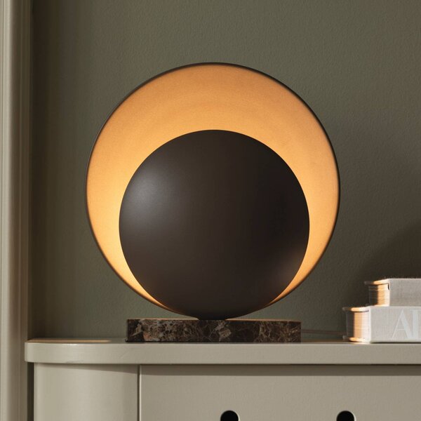 Globen Lighting stolní lampa ORBIT, hnědá, výška 32 cm, mramorová podstava, Hnědá / rez, Obývací pokoj / jídelna, kov, Design