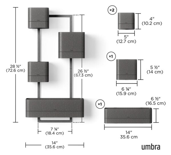 Závěsné plastové květináče na bylinky v sadě 4 ks Cubiko – Umbra