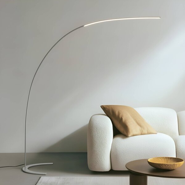Lindby LED stojací lampa Danua, stříbrná, kov, výška 200 cm, stmívatelný, Hliník / šedá / zinek, Obývací pokoj / jídelna, kov, Moderní