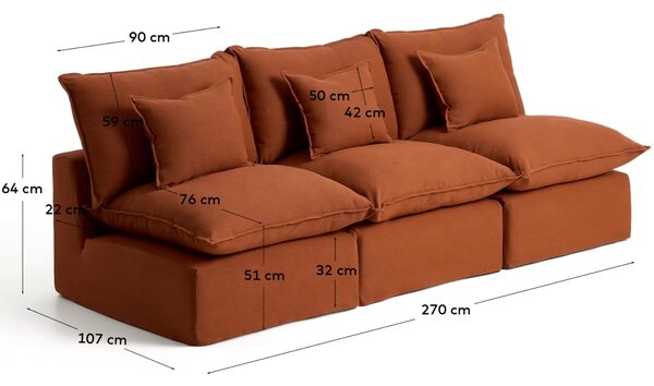 Kave Home Terakotová pohovka Anarela 270 cm s odnímatelným potahem
