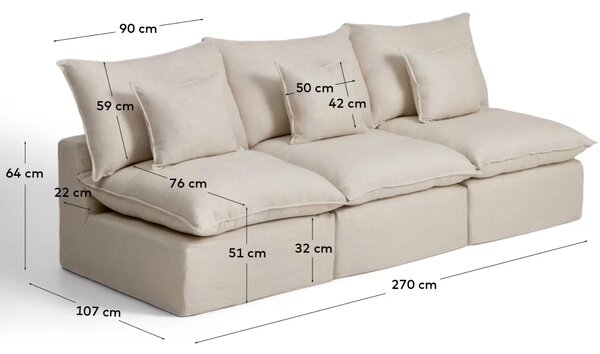Kave Home Béžová pohovka Anarela 270 cm s odnímatelným potahem