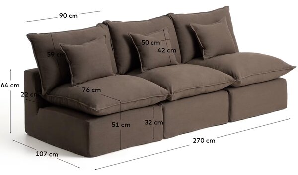 Kave Home Hnědá pohovka Anarela 270 cm s odnímatelným potahem