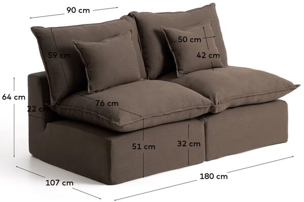 Kave Home Hnědá pohovka Anarela 180 cm s odnímatelným potahem