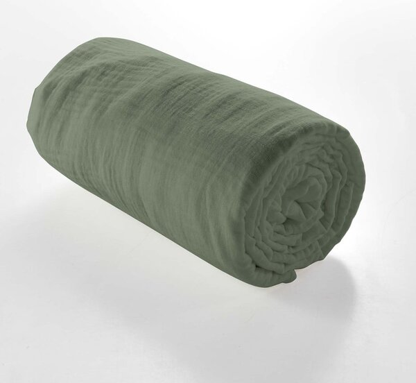 Khaki napínací mušelínové prostěradlo 160x200 cm Angelia – douceur d'intérieur