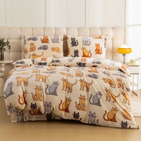 Povlečení mikroplyš COLORED CATS krémové Rozměr povlečení: 70 x 90 cm | 140 x 220 cm