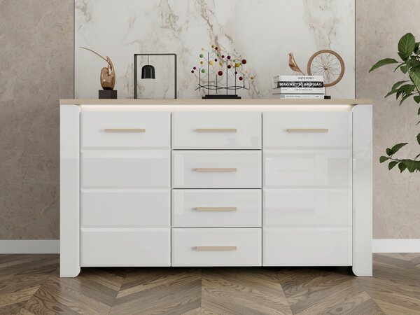 KOMODA, bílá, dub bianco, 154/88/40 cm Carryhome - Široké komody