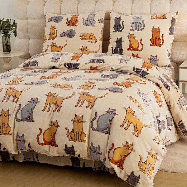 Povlečení mikroplyš COLORED CATS krémové Rozměr povlečení: 70 x 90 cm | 140 x 220 cm