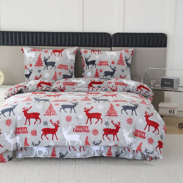 Mikroplyšové povlečení MERRY CHRISTMAS DEER šedé Rozměr povlečení: 2 ks 70 x 90 cm | 200 x 220 cm