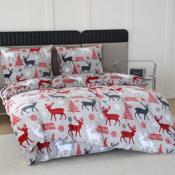 Mikroplyšové povlečení MERRY CHRISTMAS DEER šedé Rozměr povlečení: 2 ks 70 x 90 cm | 200 x 220 cm