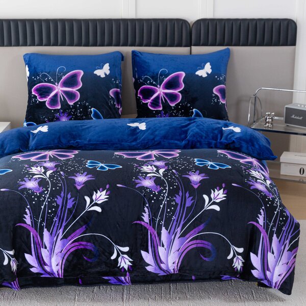 Povlečení mikroplyš VIOLET BUTTERFLY tmavě modré Rozměr povlečení: 70 x 90 cm | 140 x 200 cm