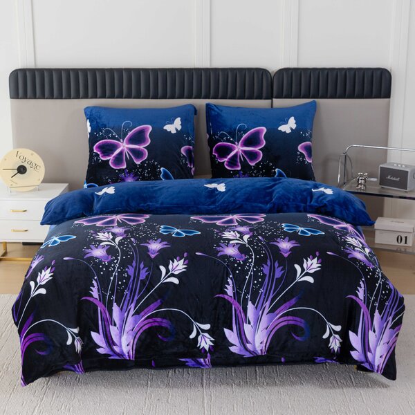 Povlečení mikroplyš VIOLET BUTTERFLY tmavě modré Rozměr povlečení: 70 x 90 cm | 140 x 200 cm