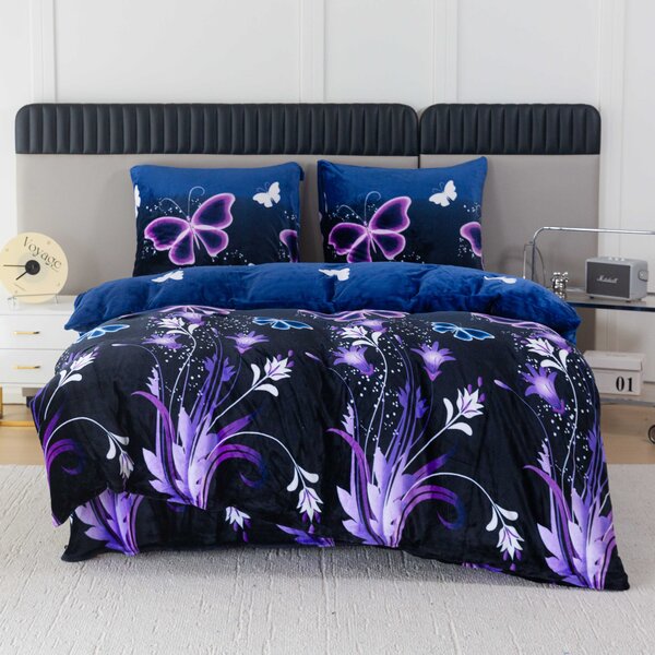 Povlečení mikroplyš VIOLET BUTTERFLY tmavě modré Rozměr povlečení: 70 x 90 cm | 140 x 200 cm