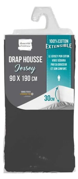 Antracitové napínací prostěradlo jersey 90x190 cm Jersy – douceur d'intérieur