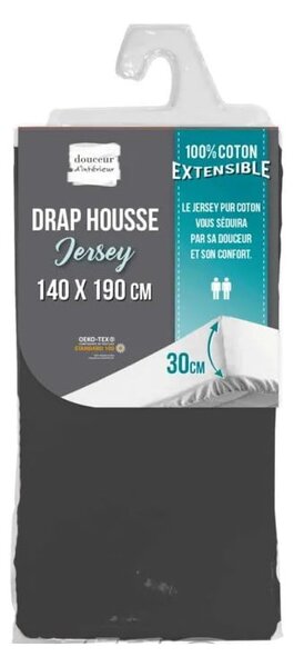 Antracitové napínací prostěradlo jersey 140x190 cm Jersy – douceur d'intérieur