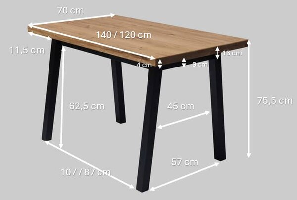 Dubový jídelní stůl Visby - 1200x700 mm