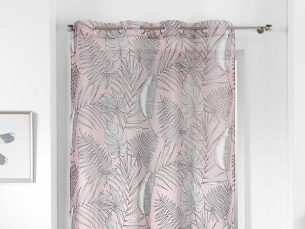 Jemná růžová záclona s motivem exotických listů 140 x 240 cm