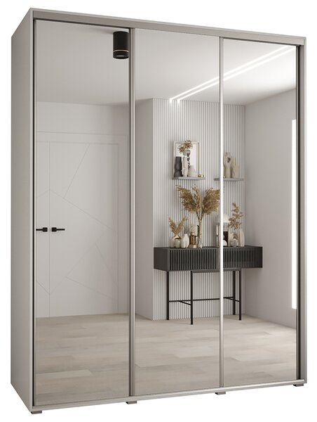 Šatní skříň s posuvnými zrcadlovými dveřmi DAVOS 190cm | Bílá / stříbrné pojezdy