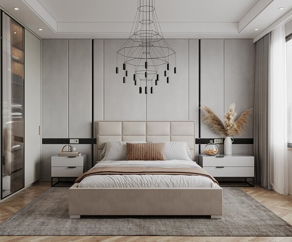 Čalouněná postel APOLLO 180x200 Krémová Paris s úložným prostorem kovový rošt