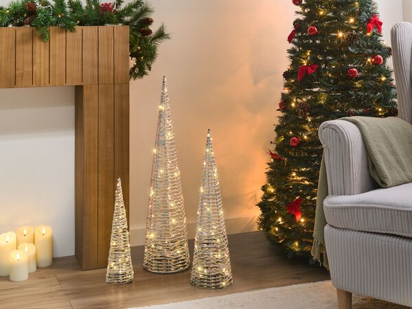 Sada 3 vánočních dekorací LED SONDER Vánoční stromek 40/60/80 cm Bílá