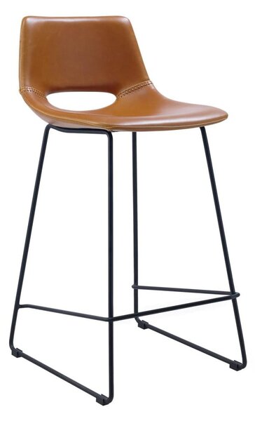 Koňakově hnědá barová židle z imitace kůže (výška sedáku 65 cm) Zahara – Kave Home
