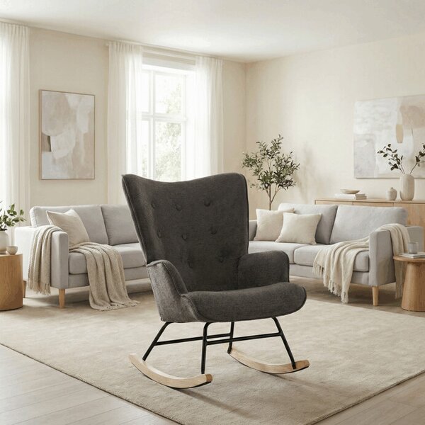 Houpací křeslo YAO – šedá, látka, ergonomický design