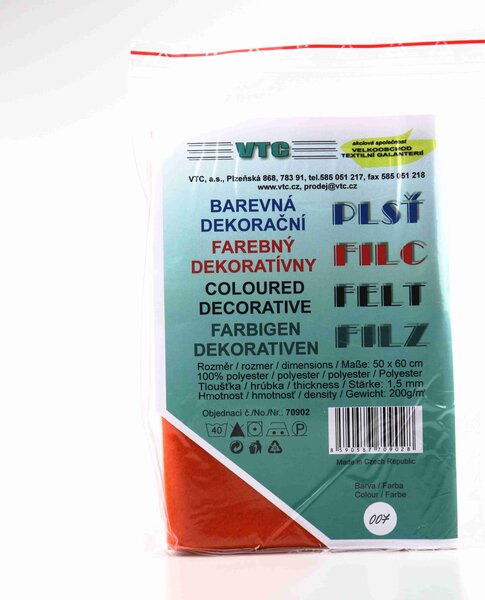 VTC Látková dekorativní plsť 50 x 60 cm oranžová