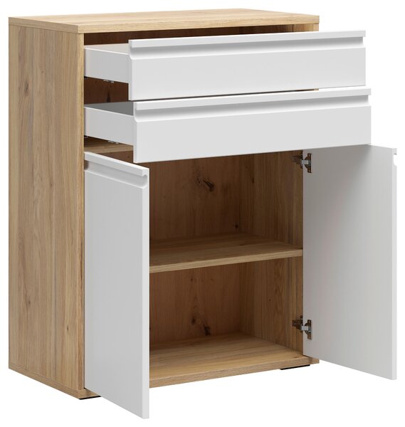 KOMODA, bílá, barvy dubu, 80/100/41 cm Carryhome - Šuplíkové komody