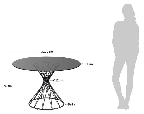 Černý kulatý jídelní stůl se skleněnou deskou ø 120 cm Niut – Kave Home