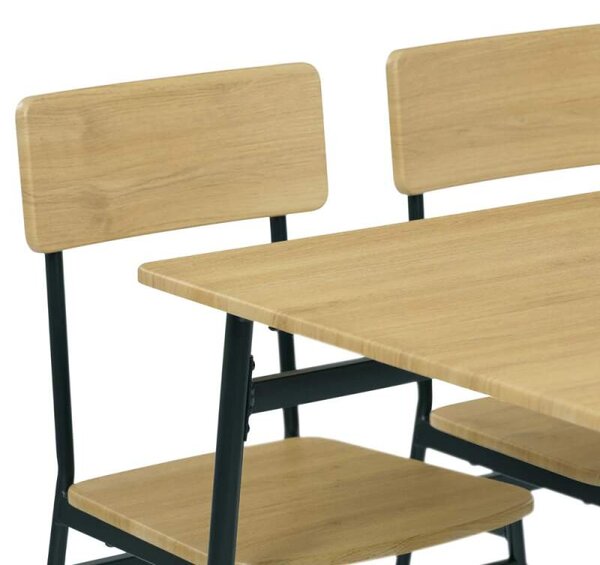 Jídelní set (1+4), MDF dekor divoký dub, čtyřnohá kovová podnož, černý matný lak