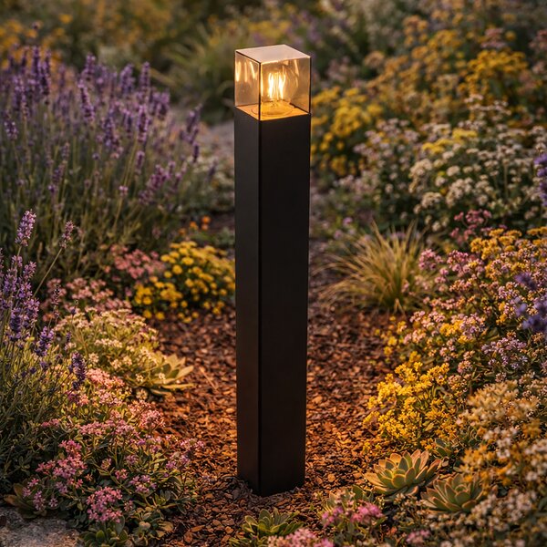 Stojací venkovní lampa černá 70 cm IP44 s kouřovým sklem - Dánsko