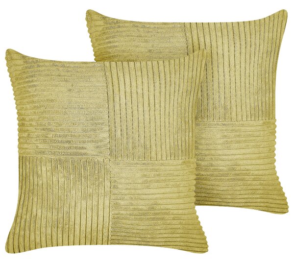 Sada 2 dekorativních polštářů MILLET Manšestr 43 x 43 cm Olivově zelená Geometrický vzor