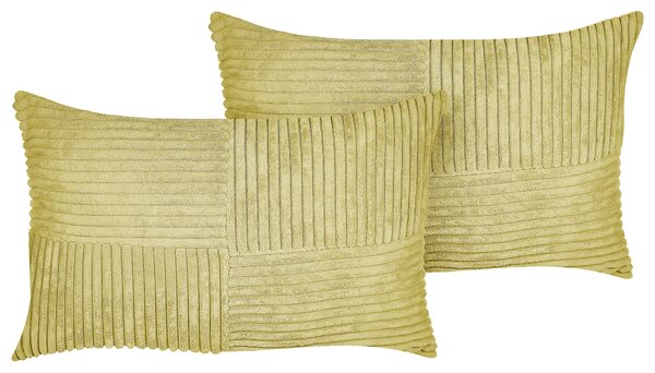 Sada 2 dekorativních polštářů MILLET Manšestr 30 x 50 cm Olivově zelená Geometrický vzor