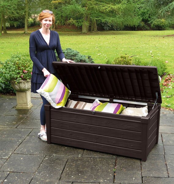 Zahradní úložný box BRIGHTWOOD — 455L, plast, hnědá, nosnost 220 kg