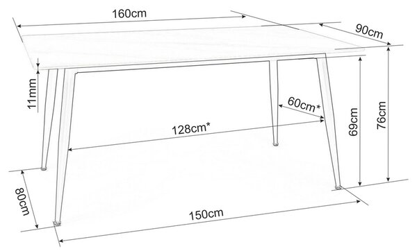 Jídelní stůl Rion 160 x 90 cm, mramor / černá
