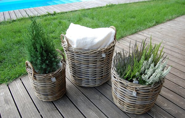 RATANOVÉ Koše DRIE XLS, Grey, SET 3 kusy (Van der Leeden®)