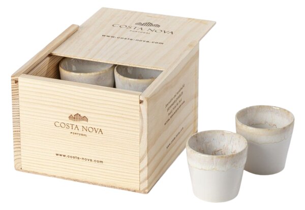 Dřevěný box s 8 bílými šálky na espresso COSTA NOVA GRESPRESSO 0,1 l