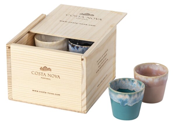 Dřevěný box s 8 barevnými šálky na lungo COSTA NOVA GRESPRESSO 0,21 l
