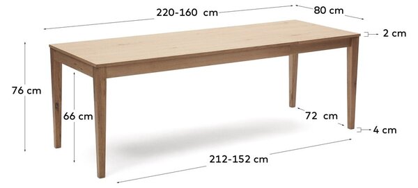 Rozkládací jídelní stůl s deskou v dubovém dekoru v přírodní barvě 80x160 cm Yain – Kave Home