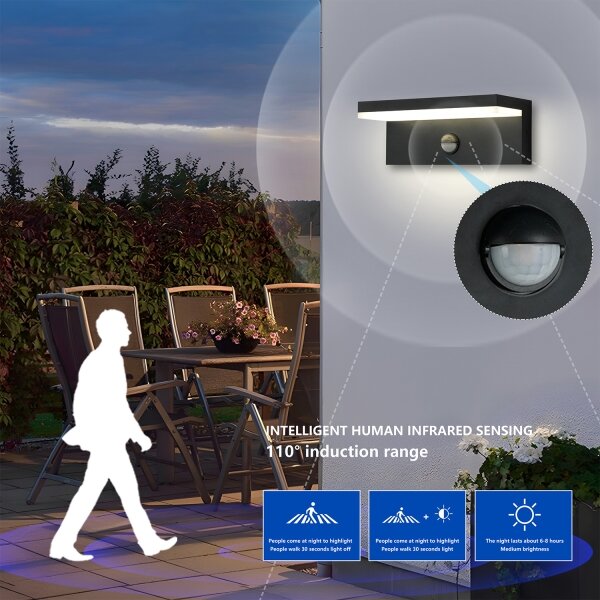 Brilagi-LED Venkovní nástěnné svítidlo se senzorem TESSI LED/10W/230V černá IP54